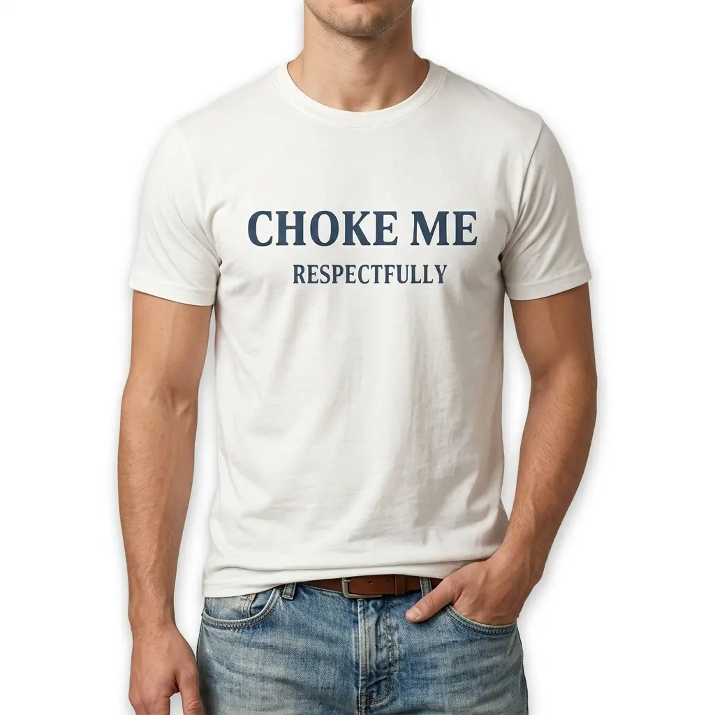 Choke Me Respectfully Funny Graphic T-Shirt 3 Flat lay of the humorous graphic T-shirt.