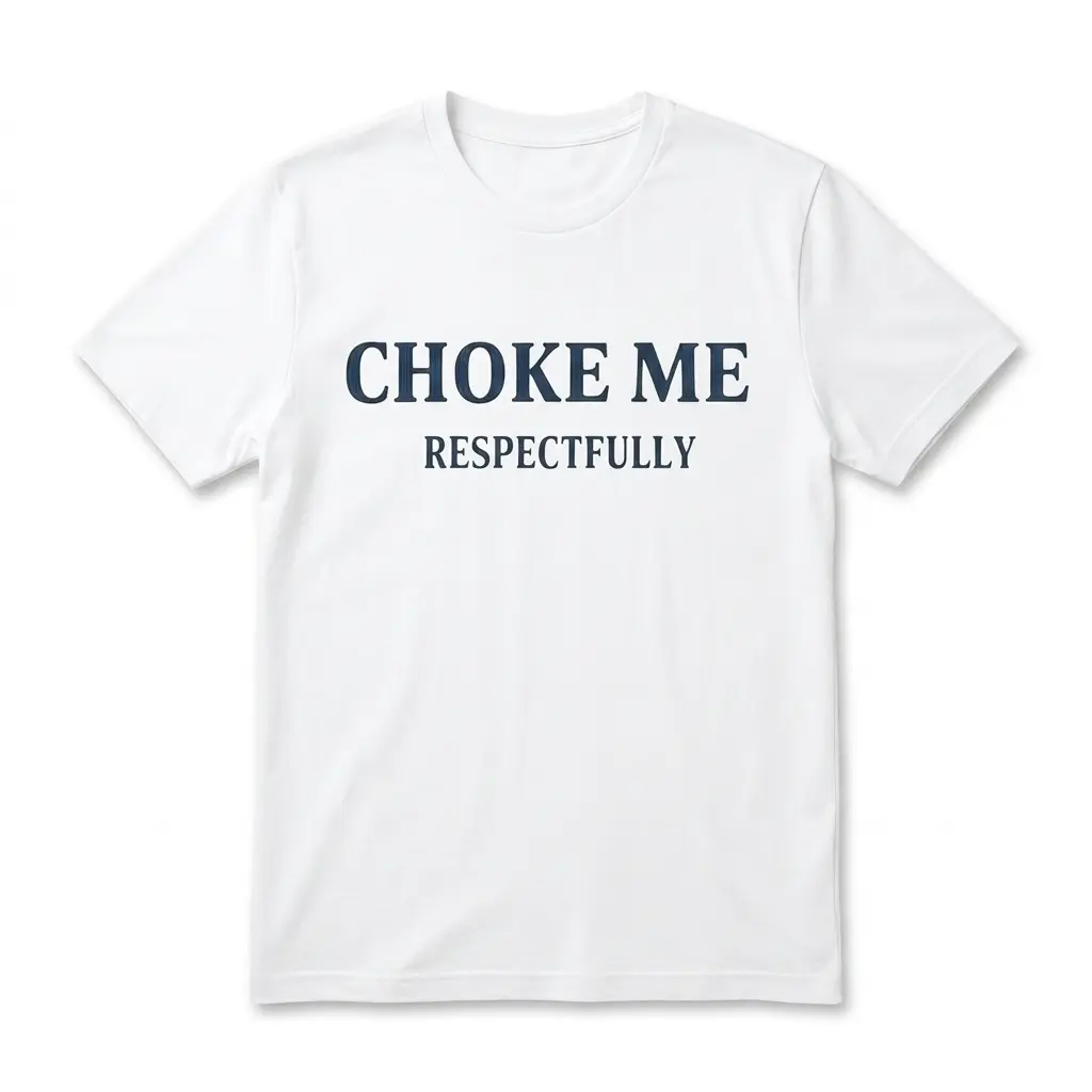 Choke Me Respectfully Funny Graphic T-Shirt 1 White T-shirt with bold text 'Choke Me Respectfully'.