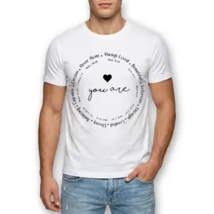 Christian Affirmations Bible Verse T-Shirt 8 Close-up of Christian affirmation T-shirt design with verses forming a circle.