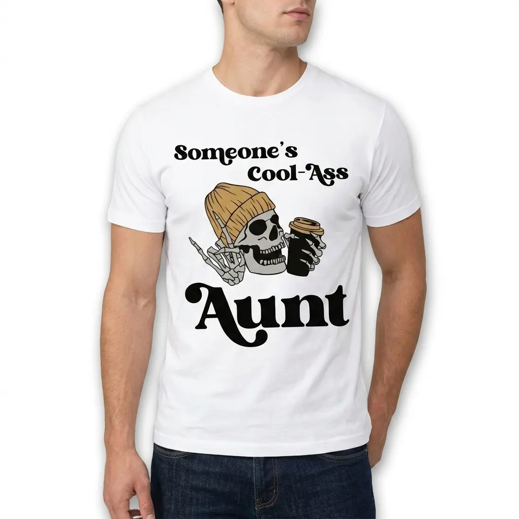 Cool Ass Aunt Skeleton Graphic T-Shirt 5 T-shirt design with skeleton motif highlighting 'Cool-Ass Aunt' in bold text.