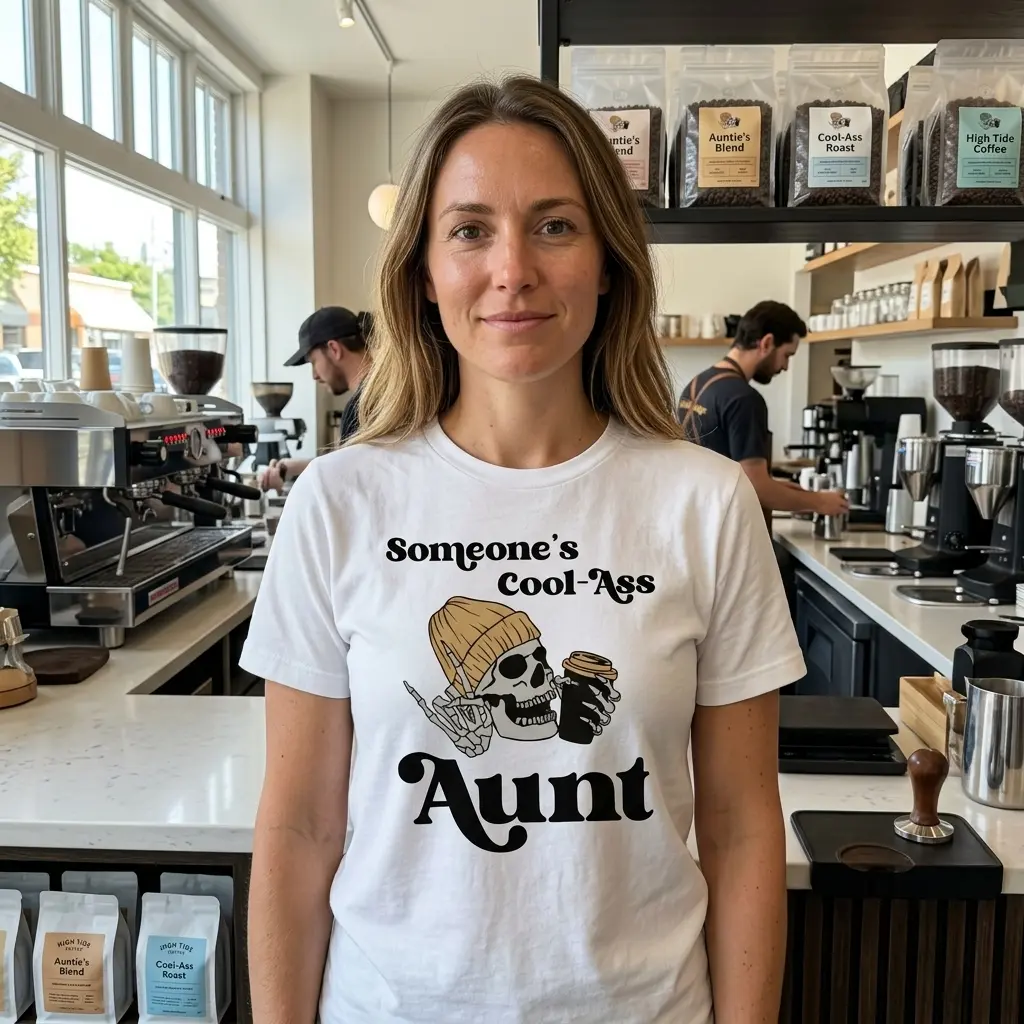 Cool Ass Aunt Skeleton Graphic T-Shirt 6 Casual outfit showcasing 'Cool-Ass Aunt' skeleton tee, styled with modern accessories.