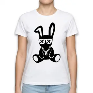 Cool Bunny Dollar Chain Graphic T-Shirt 9 Casual display of the cool bunny graphic tee highlighting its unique design.