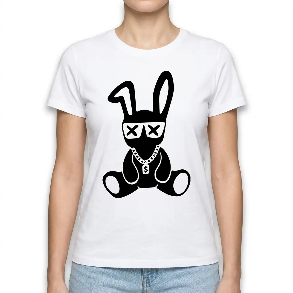 Casual display of the cool bunny graphic tee highlighting its unique design.