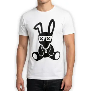 Cool Bunny Dollar Chain Graphic T-Shirt 10 White t-shirt with a striking bunny graphic, perfect for a fun outfit.