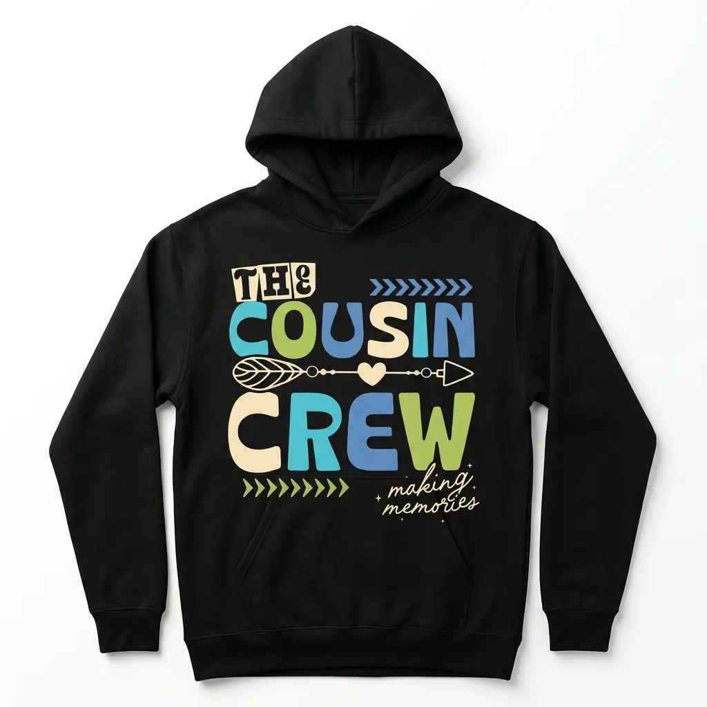 Cousin Crew Making Memories Family Reunion T-Shirt 2 Front view of Cousin Crew T-shirt with bold, colorful text design.