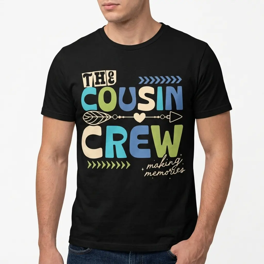 Cousin Crew Making Memories Family Reunion T-Shirt 5 Detailed shot of Cousin Crew T-shirt design elements.