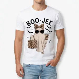 Cute Boo-Jee Leopard Ghost Halloween T-Shirt 8 Funny Halloween T-shirt with a stylish ghost and leopard print.