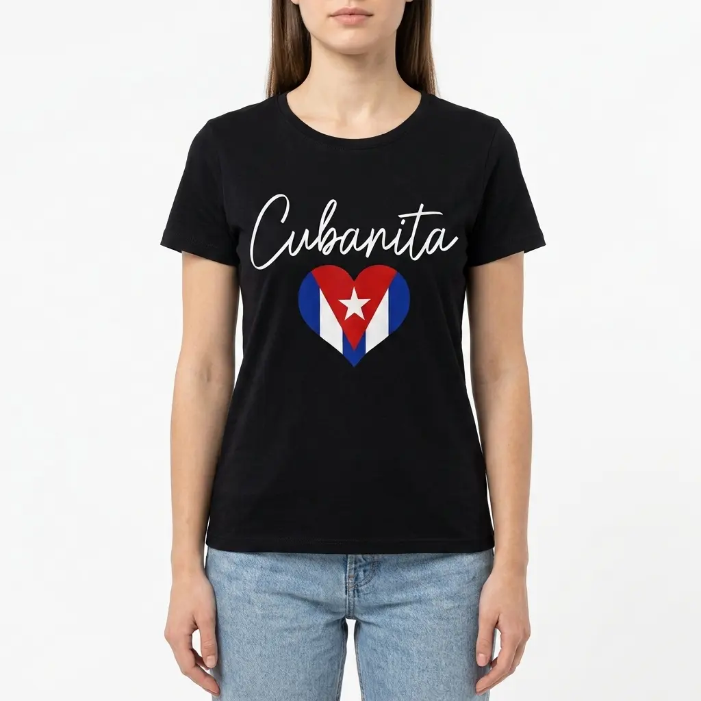 Cute Cubanita Cuban Flag Heart T-Shirt 4 Side view of the Cubanita T-Shirt, highlighting its relaxed fit and vibrant design.