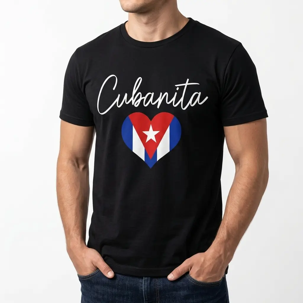 Cute Cubanita Cuban Flag Heart T-Shirt 5 Back view of the Cubanita T-Shirt, featuring the same black fabric without graphics.