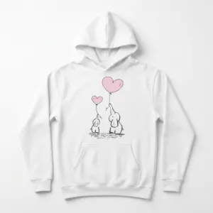 Cute Elephant Family Heart Balloons T-Shirt 7 Close-up of elephant family with heart balloons design on shirt.