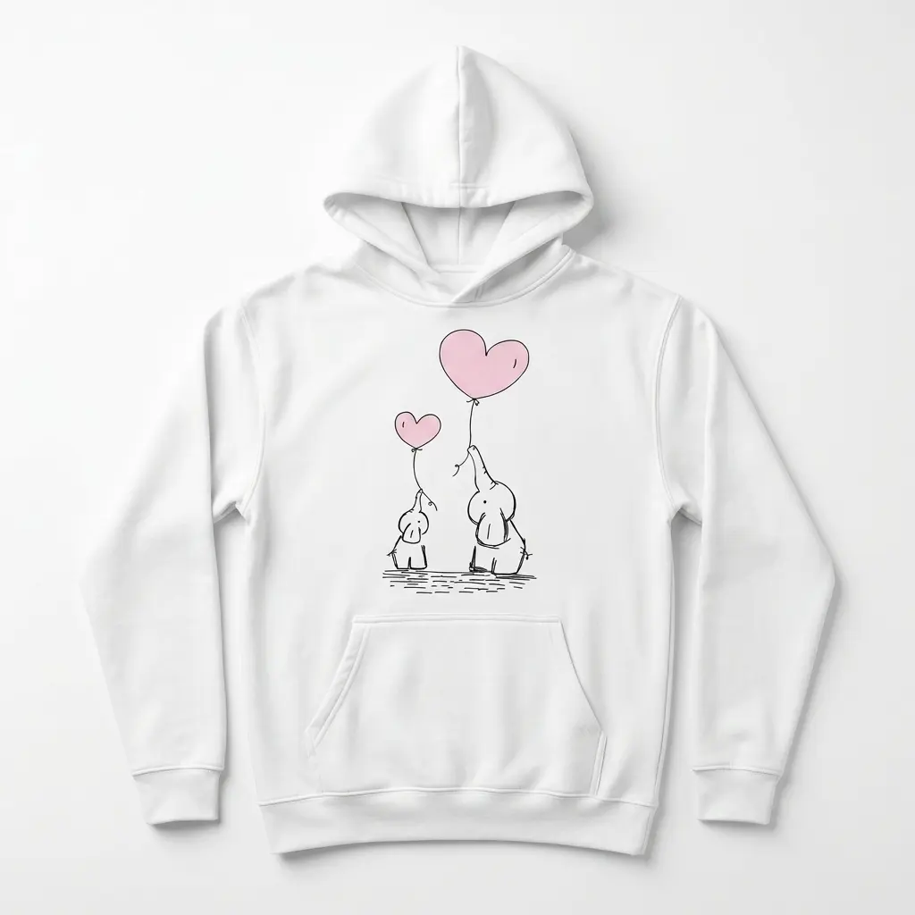 Cute Elephant Family Heart Balloons T-Shirt 2 Close-up of elephant family with heart balloons design on shirt.