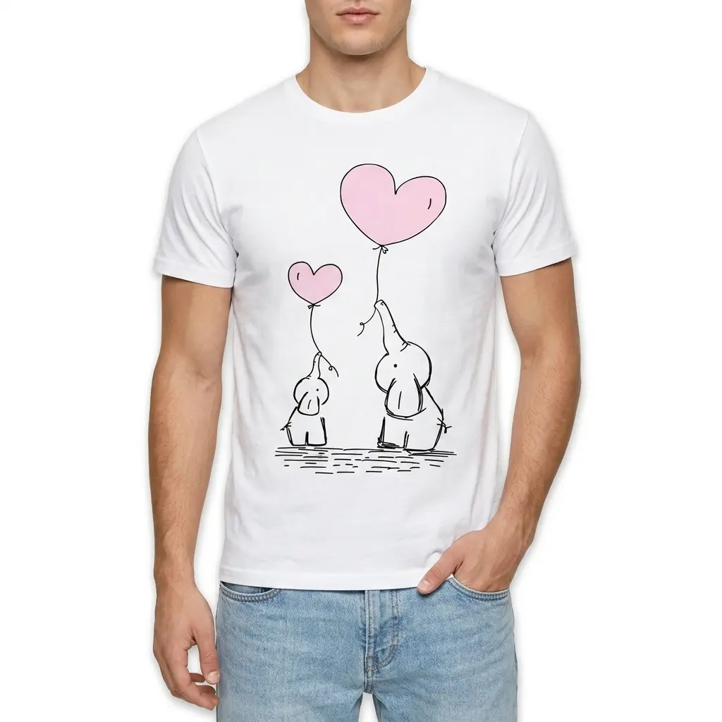 Cute Elephant Family Heart Balloons T-Shirt 3 Front view of mom shirt featuring elephants and heart balloons.