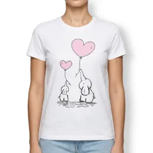 Cute Elephant Family Heart Balloons T-Shirt 9 Elephant family design with heart balloons on white t-shirt.