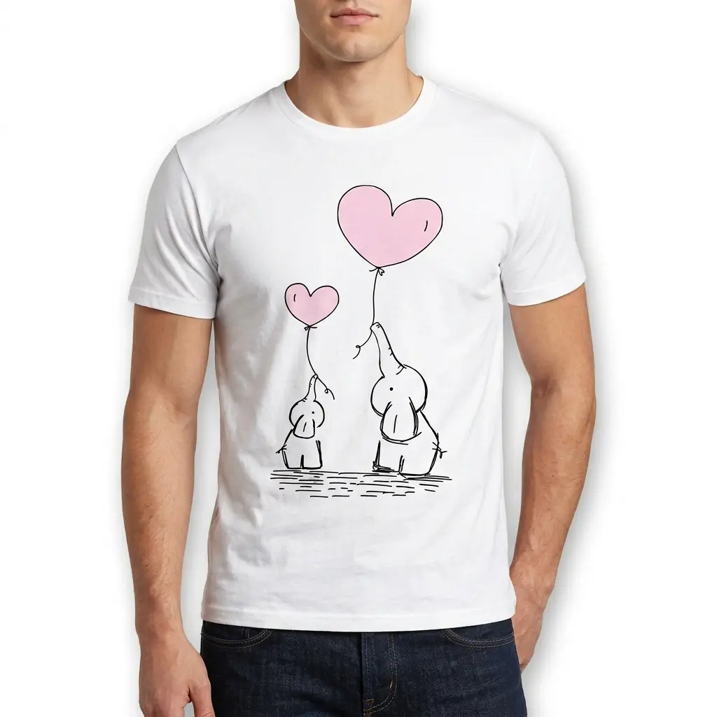 Cute Elephant Family Heart Balloons T-Shirt 5 Detailed view of elephant and heart balloon illustration on shirt.