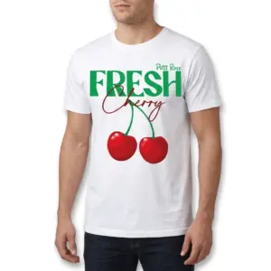 Cute Fresh Cherry Vintage Graphic T-Shirt 10 T-shirt with vintage cherry graphic and bold lettering.