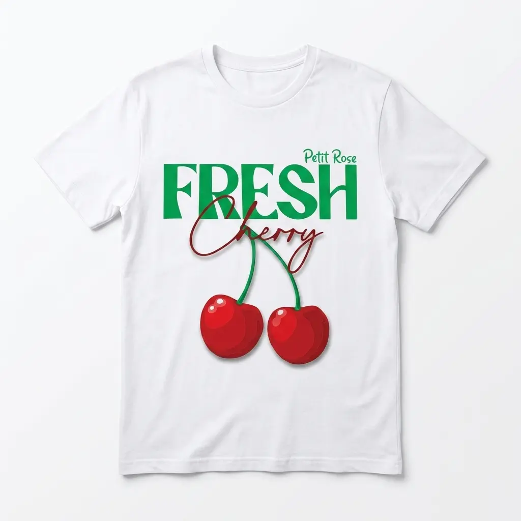 Cute Fresh Cherry Vintage Graphic T-Shirt 1 Vintage-inspired cherry graphic tee with 'Fresh' text design.