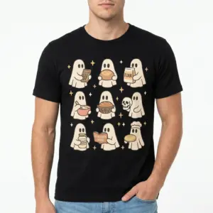 Cute Ghost Sourdough Baking T-Shirt 8 Humorous Halloween T-shirt design with baking ghost illustrations.