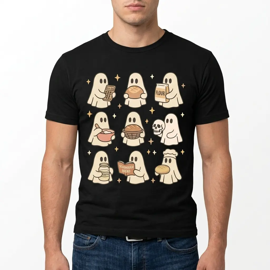 Cute Ghost Sourdough Baking T-Shirt 5 Funny T-shirt with adorable ghosts themed around sourdough baking.
