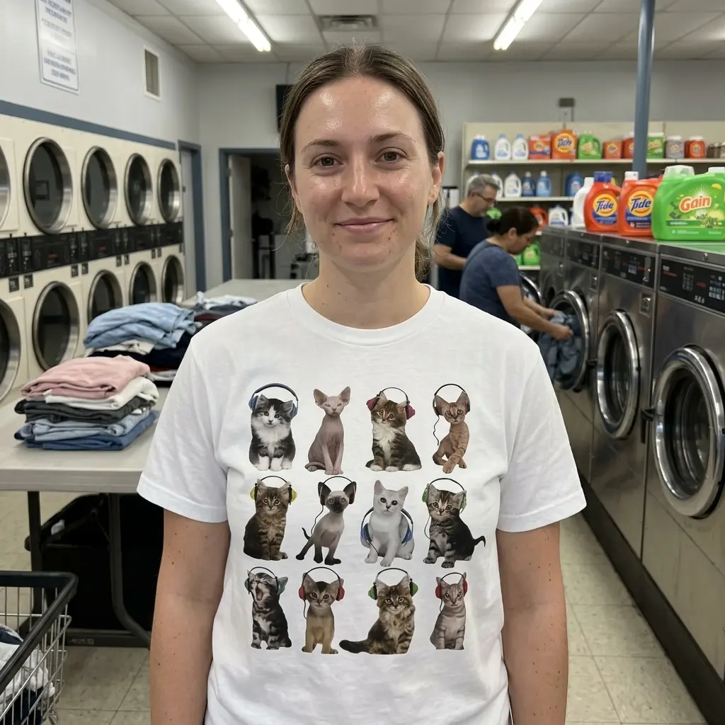 Cute Kittens with Headphones Graphic T-Shirt 6 This cute kittens with headphones graphic t-shirt showcases a vibrant print perfect for cat lovers.