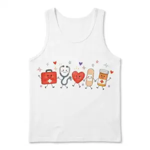 Cute Medical Friends Appreciation T-Shirt 8 White tank top flat lay showcasing the "Cute Medical Friends" appreciation design, celebrating care and healing.