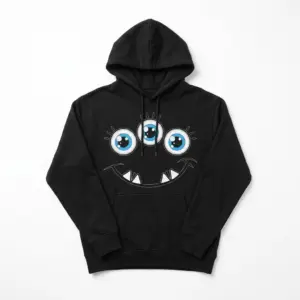 Cute Three Eyed Monster Graphic T-Shirt 7 Close-up view of the three-eyed monster design on the black t-shirt, showcasing its playful features.
