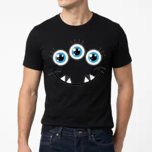 Cute Three Eyed Monster Graphic T-Shirt 10 Casual display of the black t-shirt featuring a whimsical three-eyed monster graphic.