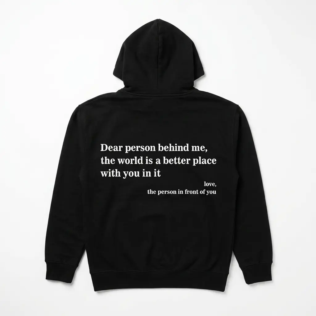 Dear Person Behind Me Positive Graphic T-Shirt 2 Front view of black T-shirt, plain with no design.