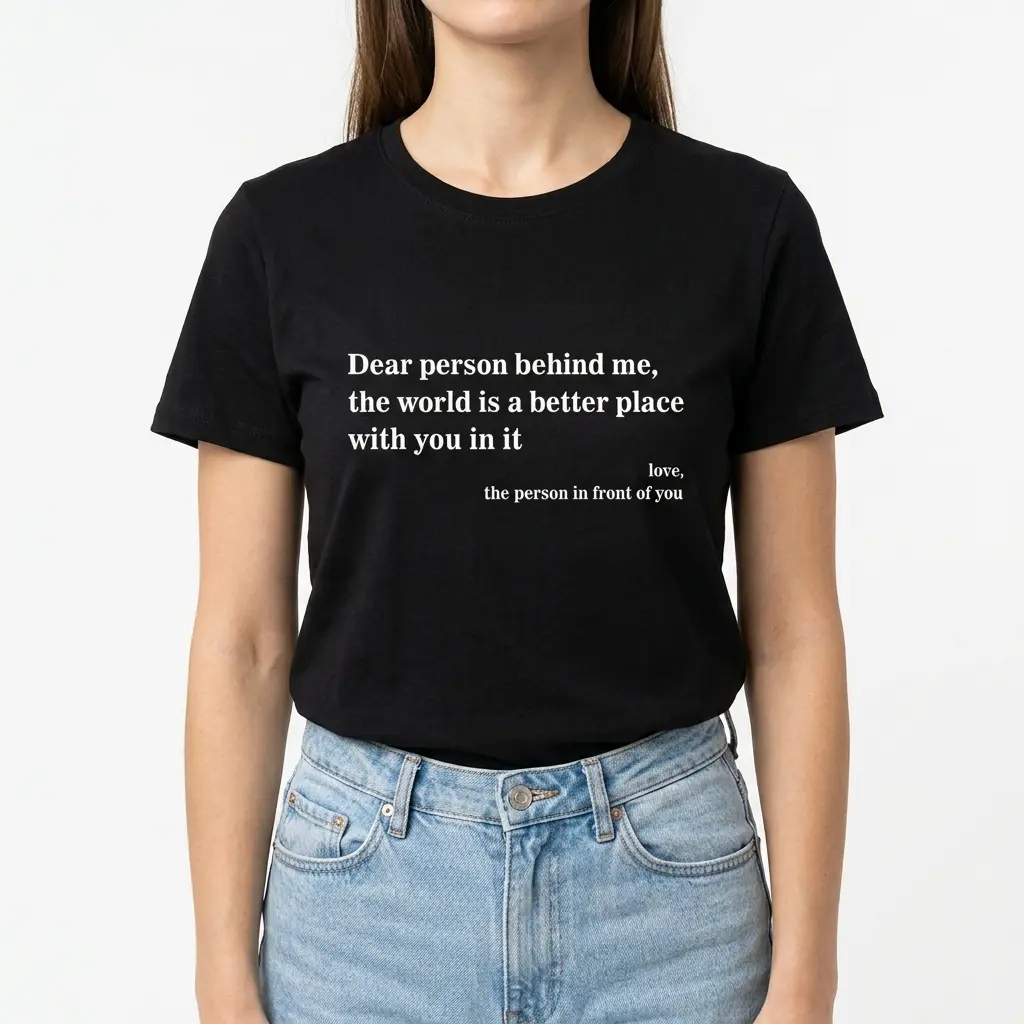Dear Person Behind Me Positive Graphic T-Shirt 4 Black T-shirt laid flat showing back graphic text.