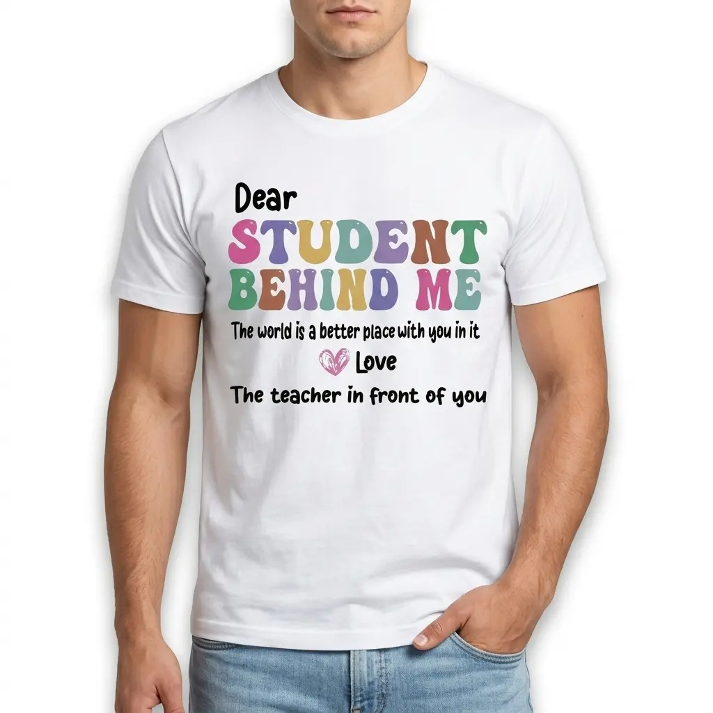 The shirt includes a heart and the words 'Love The teacher in front of you'.