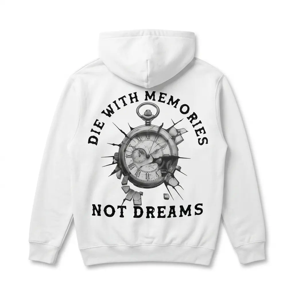 Die With Memories Not Dreams Vintage T-Shirt 2 Front view of vintage T-shirt featuring 'Die With Memories Not Dreams' design.