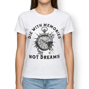 Die With Memories Not Dreams Vintage T-Shirt 9 Close-up of the vintage T-shirt showing detailed clock design.