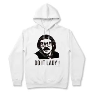 Do It Lady Funny Retro Caricature T-Shirt 7 Front view of white T-shirt displaying humorous caricature and text.