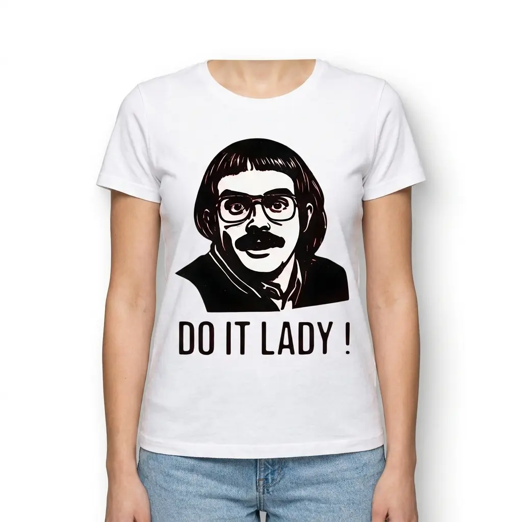 Do It Lady Funny Retro Caricature T-Shirt 4 Detailed view of 'Do It Lady' design on T-shirt.