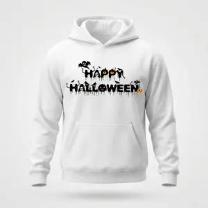 Dripping Happy Halloween Graphic T-Shirt 7 Front flat lay of a hoodie printed with the dripping Happy Halloween spooky graphic design.