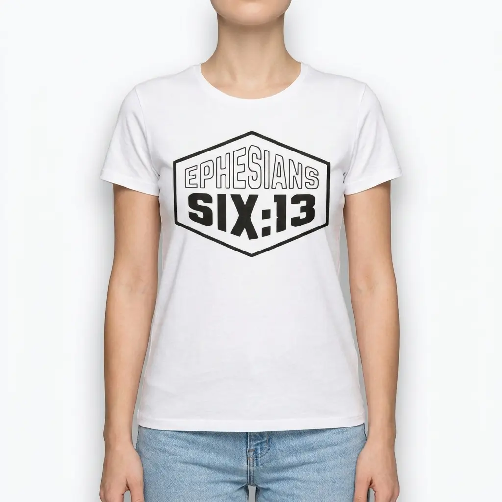 Ephesians 6:13 Scripture Christian T-Shirt 4 Detailed view of text 'Ephesians 6:13' on shirt.