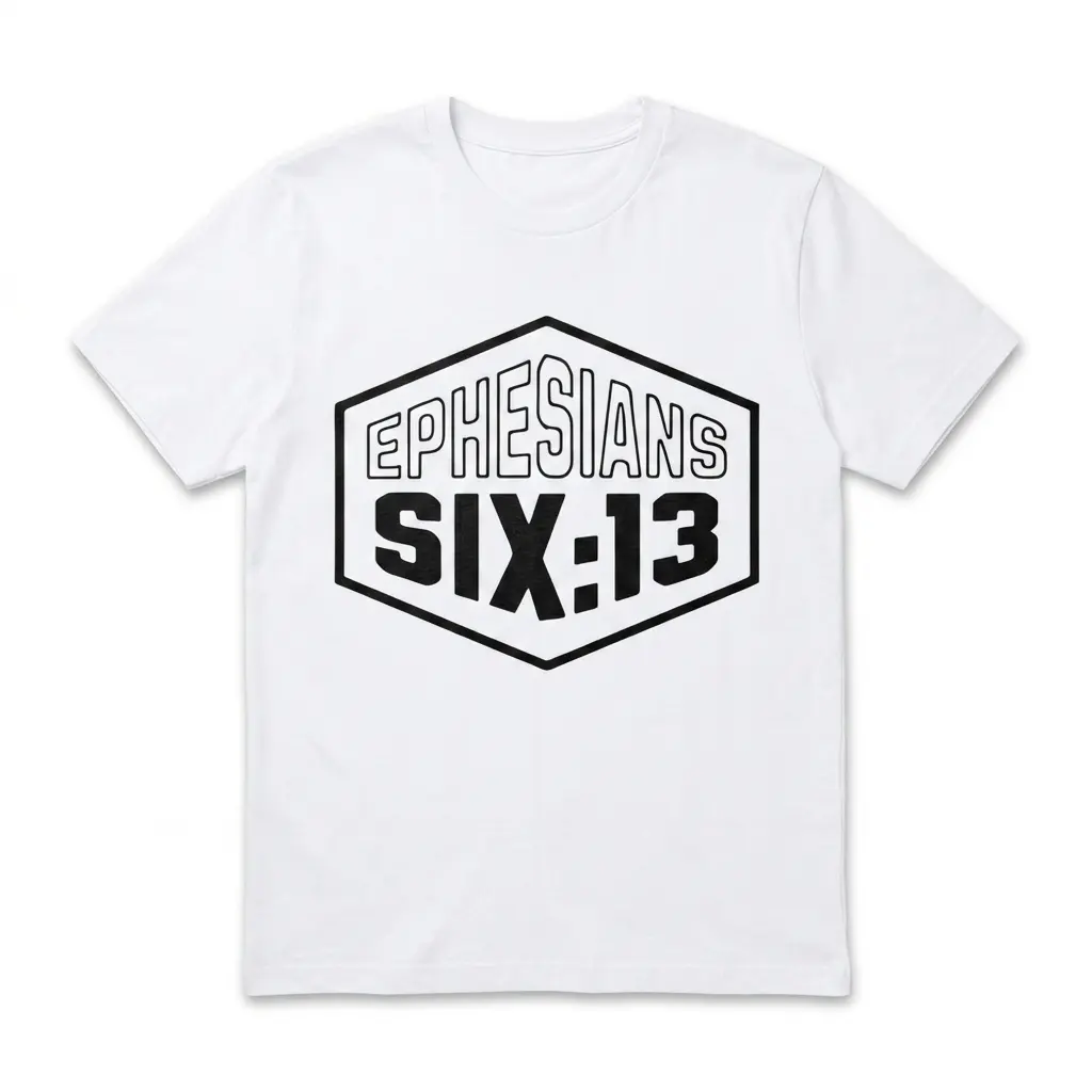 Ephesians 6:13 Scripture Christian T-Shirt 1 White T-shirt with 'Ephesians 6:13' bold text design.