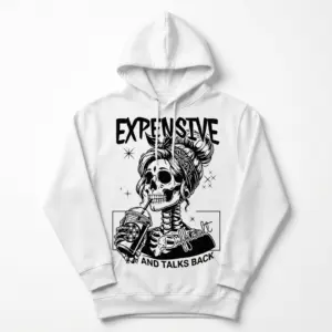Expensive Difficult Talks Back Skeleton T-Shirt 7 Front view of T-shirt featuring a skeleton sipping a drink.