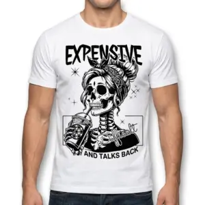 Expensive Difficult Talks Back Skeleton T-Shirt 10 Skeleton-themed tee with 'expensive' text design.