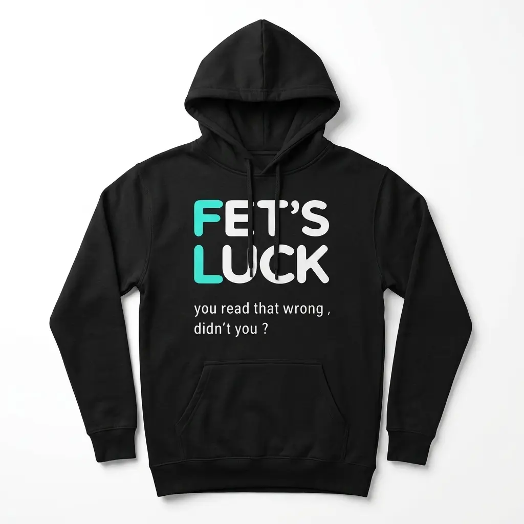 Fets Luck You Read That Wrong T-Shirt 2 View of a humorous t-shirt with playful wordplay, showcasing the phrase in vibrant typography on a black background.