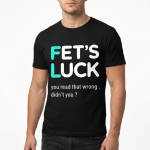 Fets Luck You Read That Wrong T-Shirt 10 Mockup showing a black t-shirt designed with a funny phrase, ideal for those who appreciate humor and wordplay.