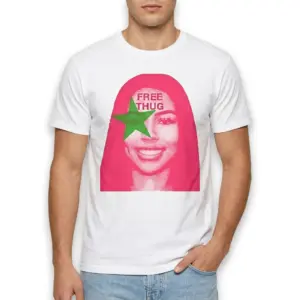 Free Thug Pop Art Streetwear Graphic T-Shirt 8 Streetwear T-shirt showcasing a large vibrant face graphic and text.