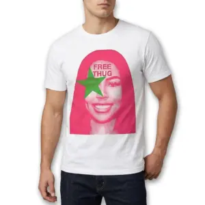 Free Thug Pop Art Streetwear Graphic T-Shirt 10 Pop art T-shirt design with green star and 'Free Thug' text.