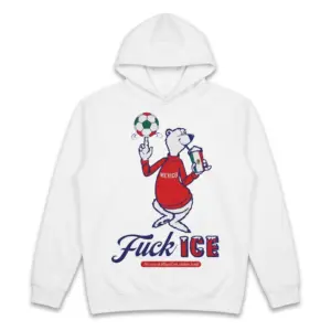Fuck ICE Mexico Cartoon Bear Graphic T-Shirt 7 Front view of 'Fuck ICE' T-shirt with cartoon bear graphic.