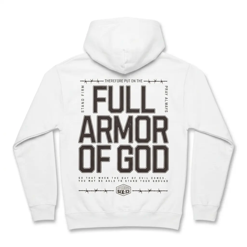 Full Armor of God Christian Graphic T-Shirt 2 Front view of Full Armor of God T-Shirt with subtle religious theme.