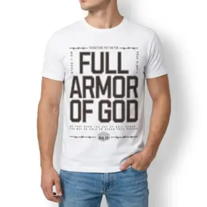 Full Armor of God Christian Graphic T-Shirt 8 Side view of Full Armor of God T-Shirt showcasing arm fit.