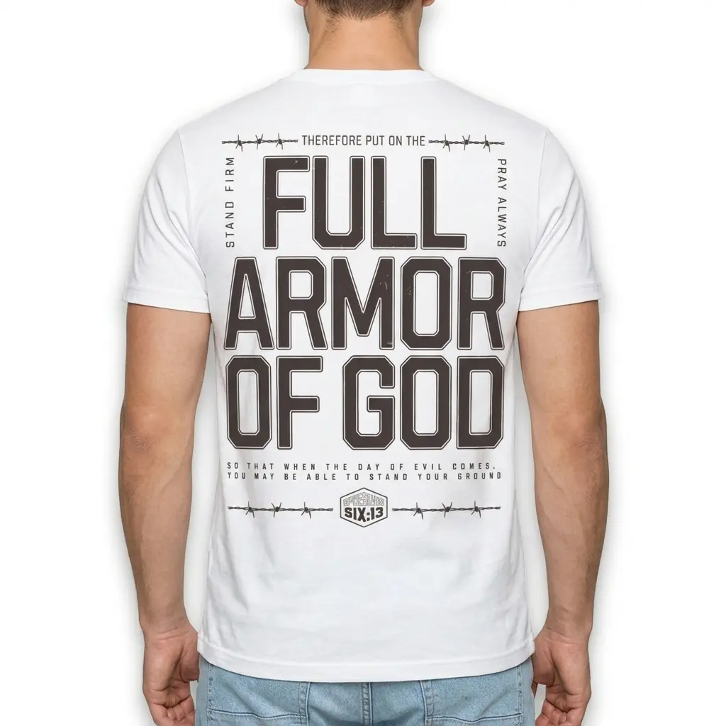 Full Armor of God Christian Graphic T-Shirt 5 Full view of Full Armor of God T-Shirt laid flat.