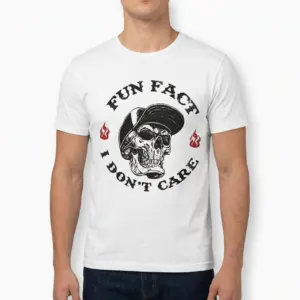 Fun Fact I Don't Care Sarcastic Skull T-Shirt 10 T-shirt design with a skull wearing a cap, captioned with 'Fun Fact I Don't Care'.
