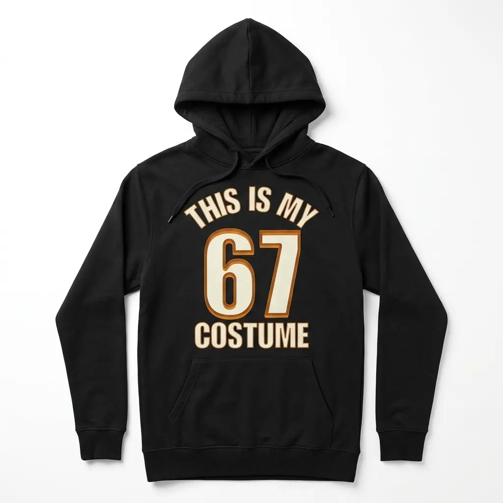 Funny 67th Birthday Costume Shirt 2 Close-up of shirt text: '67 costume' in bold font.