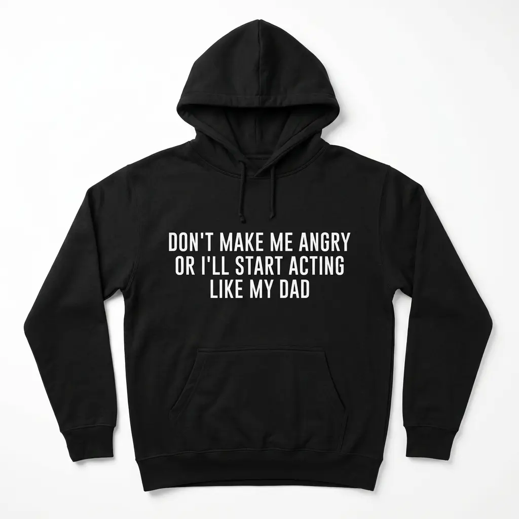 Funny Acting Like My Dad Graphic T-Shirt 2 Front view of a black T-shirt displaying humorous text about acting like dad.