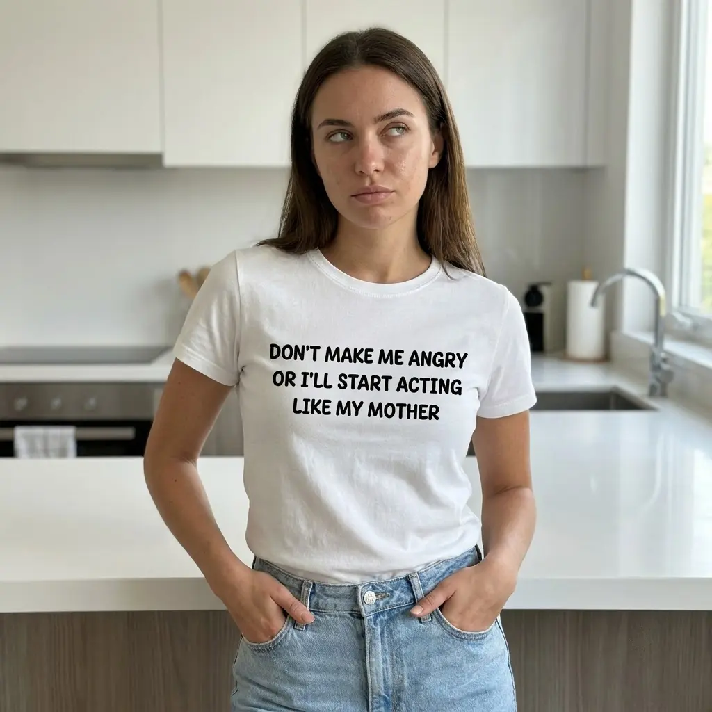 Funny Acting Like My Mother Graphic T-Shirt 5 Lifestyle view of the Acting Like My Mother graphic t-shirt.